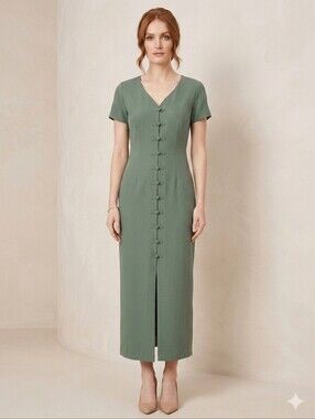 Monsoon Sage Green Tailored Maxi Sheath Dress Size 12